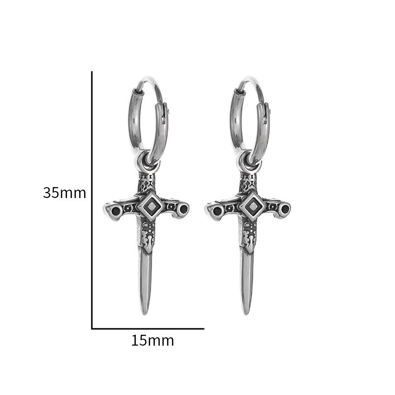 Vintage mustast tsirkoonist ristist mõõgast rippuvad kõrvarõngad hüpoallergeensed kõrvarõngad meestele naistele hiphop tänavapeo ehted