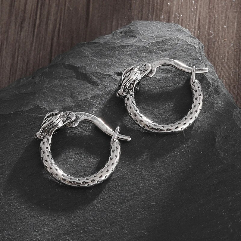 Hip Hop Viking Dragon Vintage Street Tail Snake Kõrvarõngad Põhjamaade meeste Aasta Stud Kõrvarõngad Mootorratta rokk Amulett Ehted Kingitus