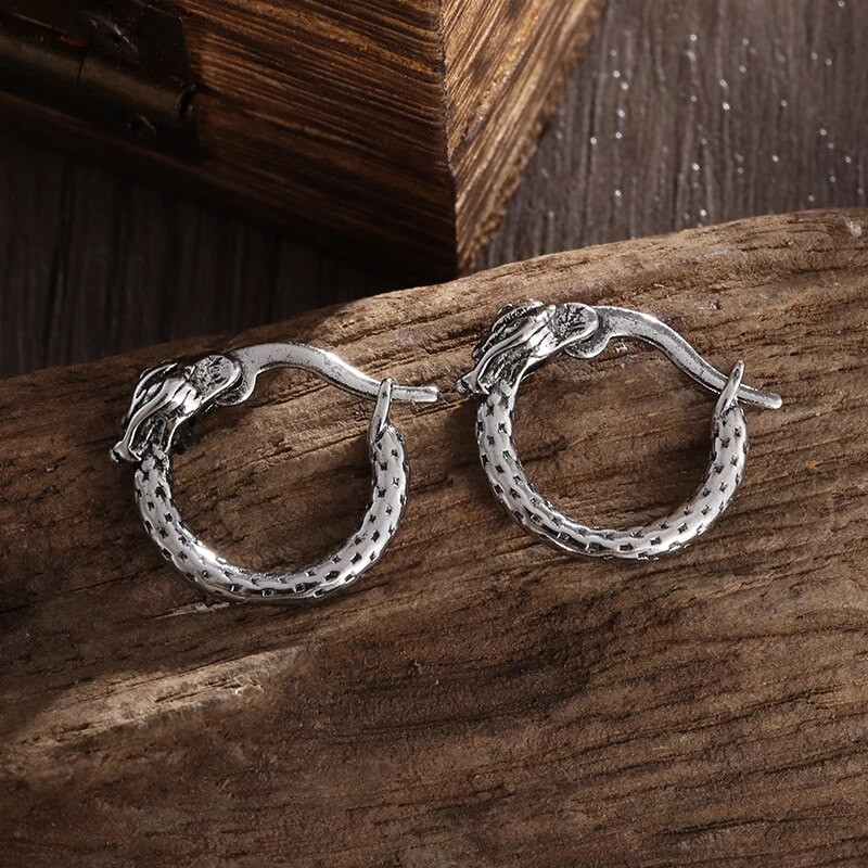 Hip Hop Viking Dragon Vintage Street Tail Snake Kõrvarõngad Põhjamaade meeste Aasta Stud Kõrvarõngad Mootorratta rokk Amulett Ehted Kingitus