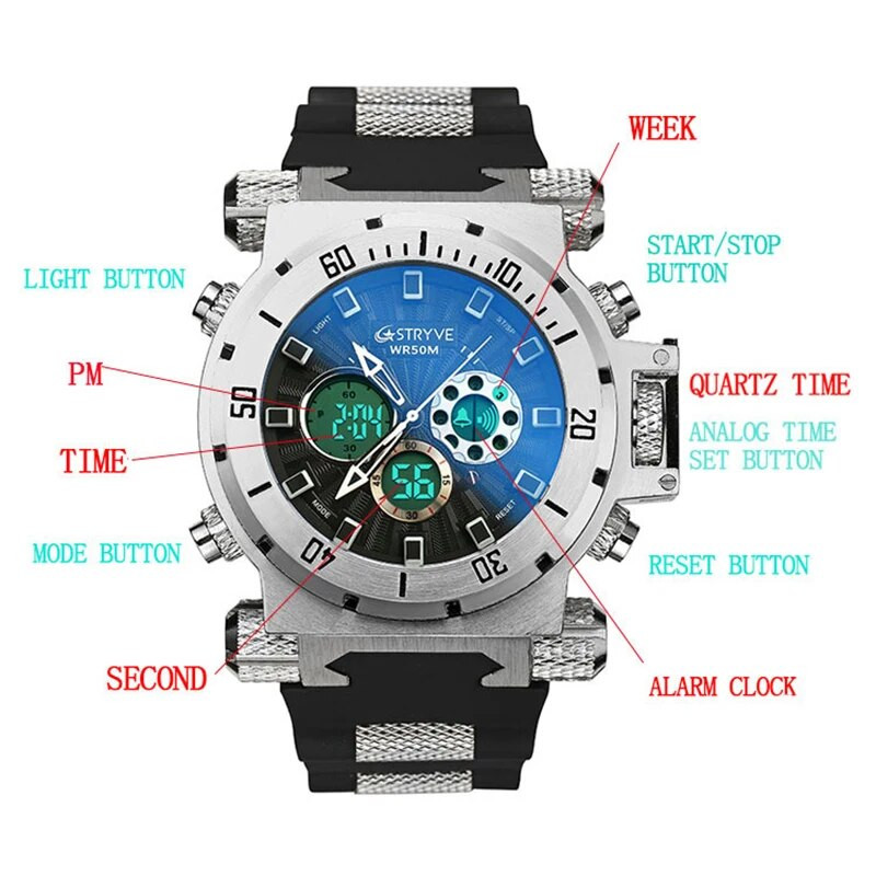 STRYVE geriausios prekės ženklo originalūs vyriški laikrodžiai Prabangūs elektroniniai rankiniai laikrodžiai vandeniui atsparūs kariniai skaitmeniniai laikrodžiai Madingos dovanos vyrams