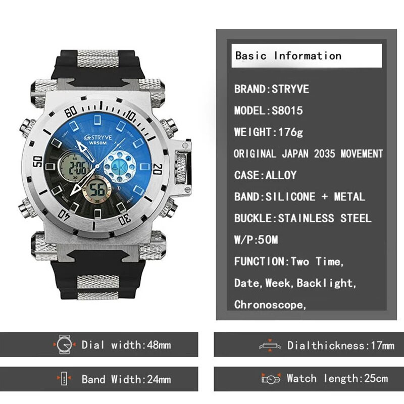 STRYVE geriausios prekės ženklo originalūs vyriški laikrodžiai Prabangūs elektroniniai rankiniai laikrodžiai vandeniui atsparūs kariniai skaitmeniniai laikrodžiai Madingos dovanos vyrams