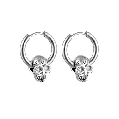 1 poros šaunios kaukolės lanko auskarai, moteriški vyriški, sidabro spalvos, nerūdijančio plieno, apvalūs apskritimai Pendientes Mujer, antialerginiai