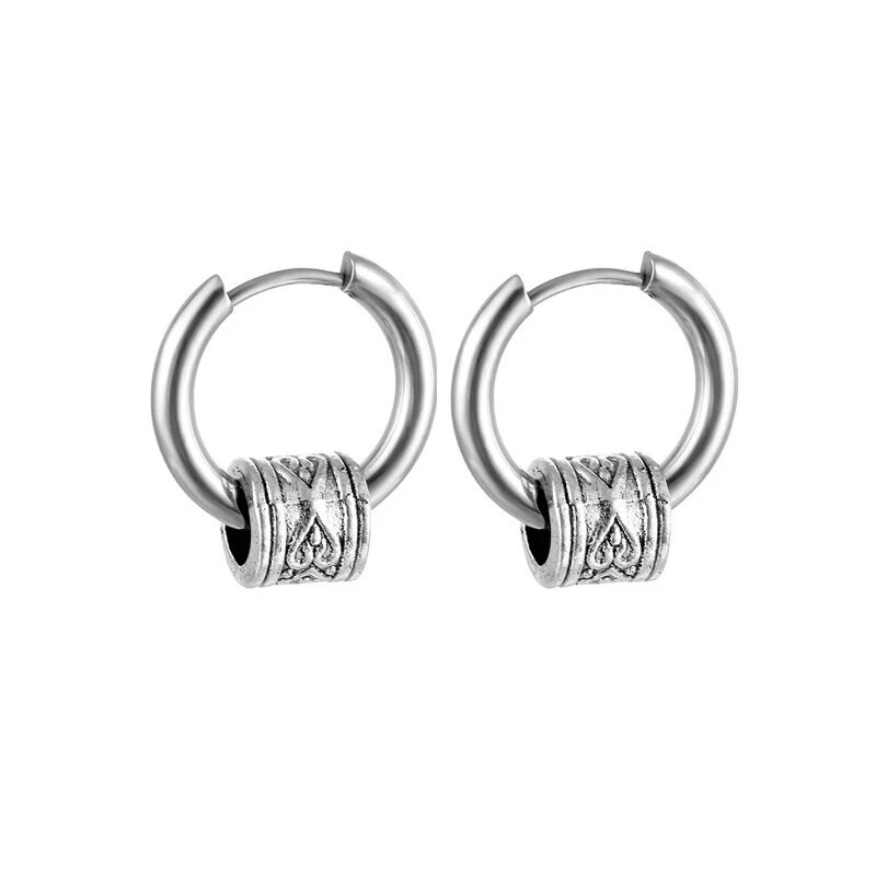 1 poros šaunios kaukolės lanko auskarai, moteriški vyriški, sidabro spalvos, nerūdijančio plieno, apvalūs apskritimai Pendientes Mujer, antialerginiai