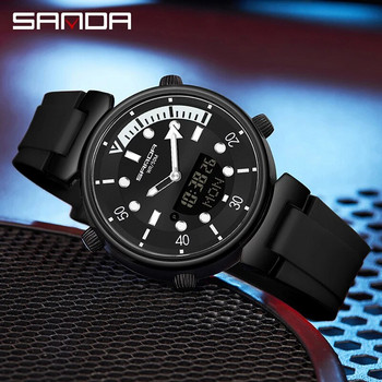 SANDA Най-луксозната марка Мъжки часовник Спортни водоустойчиви часовници Кварцови ръчни часовници LED цифров електронен часовник с двоен дисплей
