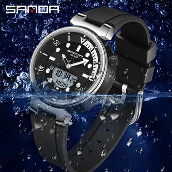 SANDA Κορυφαία πολυτελή ανδρικά ρολόγια Αθλητικά αδιάβροχα ρολόγια Dual time display Quartz ρολόγια χειρός LED Ψηφιακό ηλεκτρονικό ρολόι