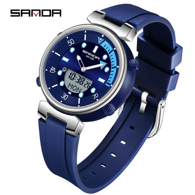 SANDA Top Luksusbrändi Meeste Kellad Spordi Veekindlad Kellad Kahe ajaekraaniga Kvartskäekellad LED Digitaalne Elektrooniline Kell