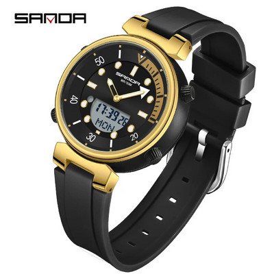 SANDA Top Luksusbrändi Meeste Kellad Spordi Veekindlad Kellad Kahe ajaekraaniga Kvartskäekellad LED Digitaalne Elektrooniline Kell