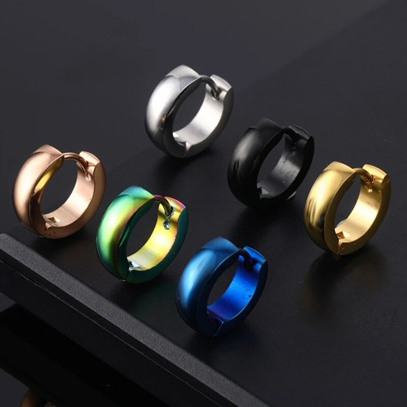 Roostevabast terasest rõngaskõrvarõngad Sinised mustad värvilised ümmargused kõrvarõngad naistele meestele punk vintage ehe kingitus