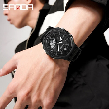 SANDA Часовник за мъже Двоен дисплей за време Спортен ръчен часовник на открито Хронометър Аларма Армейски военен LED цифров електронен нов мъжки часовник