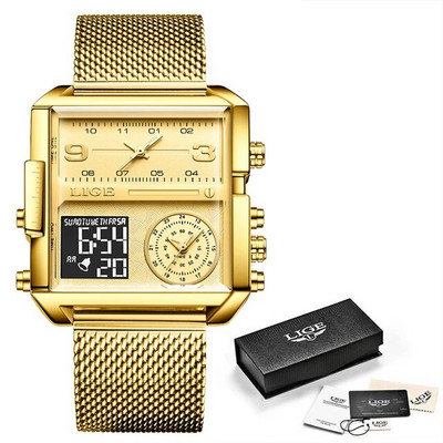 „LIGE“ vyriškas skaitmeninis laikrodis karinis sportinis dvigubas ekranas, dideli laikrodžiai, madingi vandeniui atsparūs elektroniniai rankiniai laikrodžiai vyrams „Relogio Masculino“
