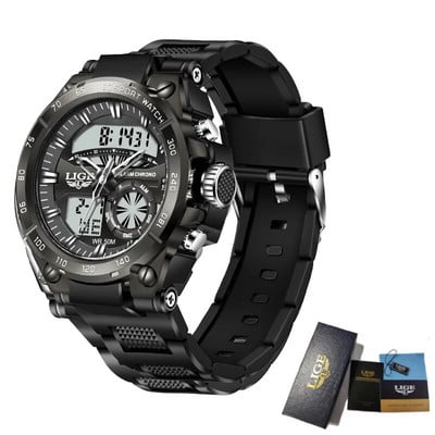 LIGE Κορυφαία μάρκα πολυτελείας ανδρικό ρολόι χαλαζία Στρατιωτικό ψηφιακό ρολόι για άνδρες μόδα Αδιάβροχα φωτεινά αθλητικά ρολόγια χειρός