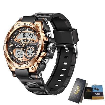LIGE Κορυφαία μάρκα πολυτελείας ανδρικό ρολόι χαλαζία Στρατιωτικό ψηφιακό ρολόι για άνδρες μόδα Αδιάβροχα φωτεινά αθλητικά ρολόγια χειρός