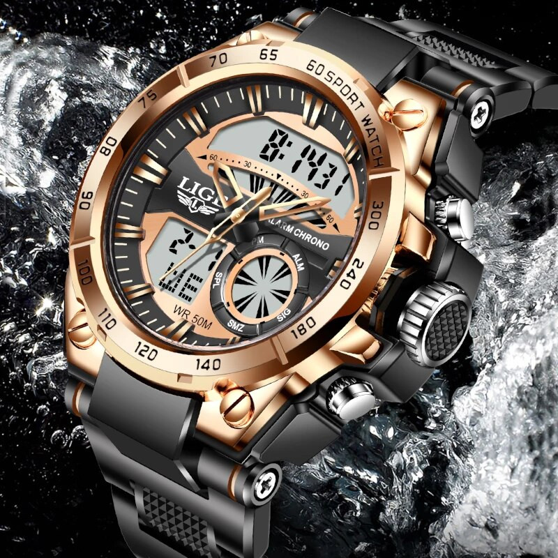 LIGE Κορυφαία μάρκα πολυτελείας ανδρικό ρολόι χαλαζία Στρατιωτικό ψηφιακό ρολόι για άνδρες μόδα Αδιάβροχα φωτεινά αθλητικά ρολόγια χειρός