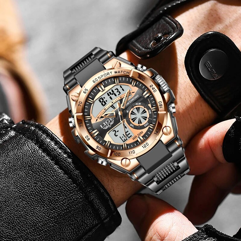 LIGE Κορυφαία μάρκα πολυτελείας ανδρικό ρολόι χαλαζία Στρατιωτικό ψηφιακό ρολόι για άνδρες μόδα Αδιάβροχα φωτεινά αθλητικά ρολόγια χειρός