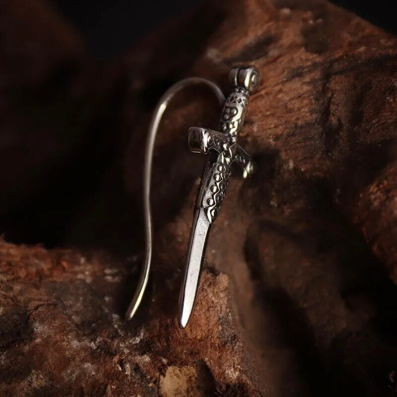 Gotikiniai kardo auskarai Hipoalerginiai ausų segtukai, vyriški ir moteriški punk hiphopo roko papuošalai