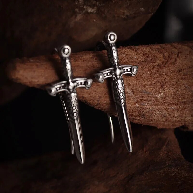 Gotikiniai kardo auskarai Hipoalerginiai ausų segtukai, vyriški ir moteriški punk hiphopo roko papuošalai