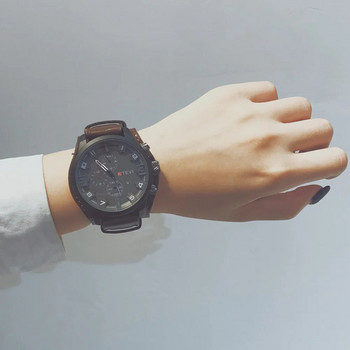 Електронен часовник с двуслоен циферблат, регулируема каишка от изкуствена кожа, аналогов дисплей, кварцов ръчен часовник, мъжки часовник с голям кръгъл циферблат