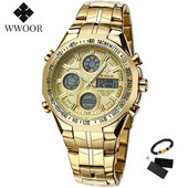 WWOORi digitaalne LED-elektrooniline meeste luksuslik suure numbrilauaga spordikell Kuldne veekindel täisterasest kvartsist sõjaväelised meeste käekellad 2020