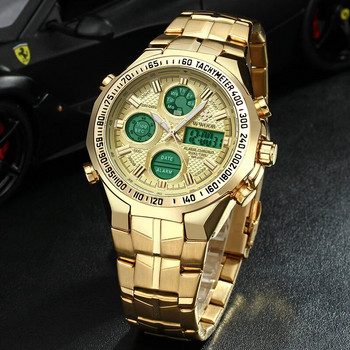 WWOOR Цифров LED електронен часовник Мъжки луксозен спортен часовник с голям циферблат Златен водоустойчив изцяло стоманен кварцов военен мъжки часовник 2020