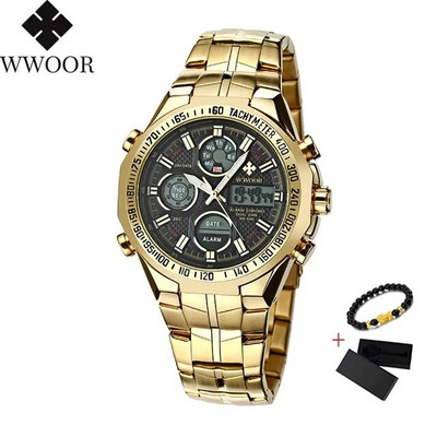 WWOORi digitaalne LED-elektrooniline meeste luksuslik suure numbrilauaga spordikell Kuldne veekindel täisterasest kvartsist sõjaväelised meeste käekellad 2020