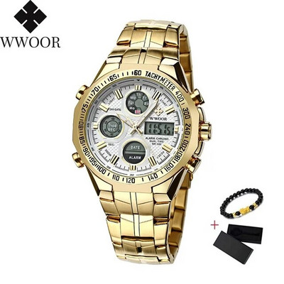 WWOORi digitaalne LED-elektrooniline meeste luksuslik suure numbrilauaga spordikell Kuldne veekindel täisterasest kvartsist sõjaväelised meeste käekellad 2020