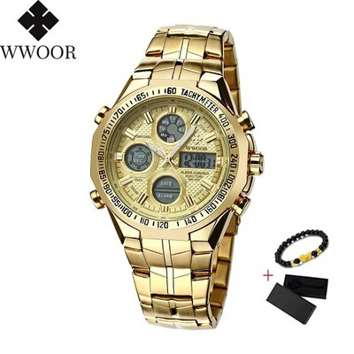 WWOORi digitaalne LED-elektrooniline meeste luksuslik suure numbrilauaga spordikell Kuldne veekindel täisterasest kvartsist sõjaväelised meeste käekellad 2020