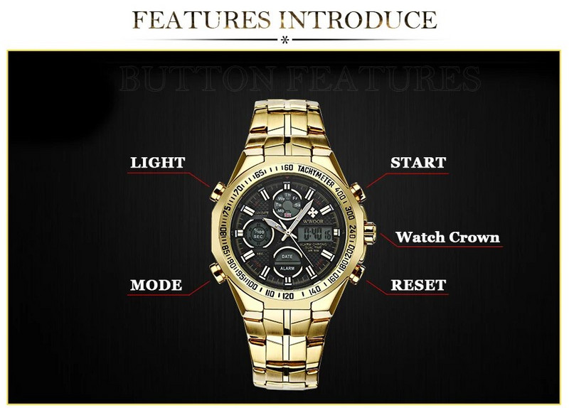 WWOORi digitaalne LED-elektrooniline meeste luksuslik suure numbrilauaga spordikell Kuldne veekindel täisterasest kvartsist sõjaväelised meeste käekellad 2020
