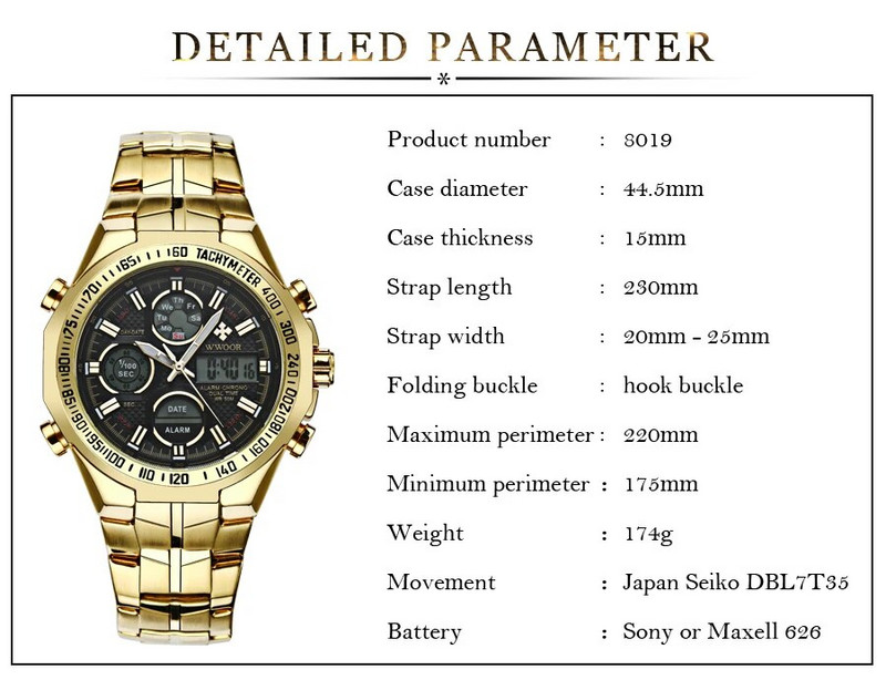 WWOORi digitaalne LED-elektrooniline meeste luksuslik suure numbrilauaga spordikell Kuldne veekindel täisterasest kvartsist sõjaväelised meeste käekellad 2020