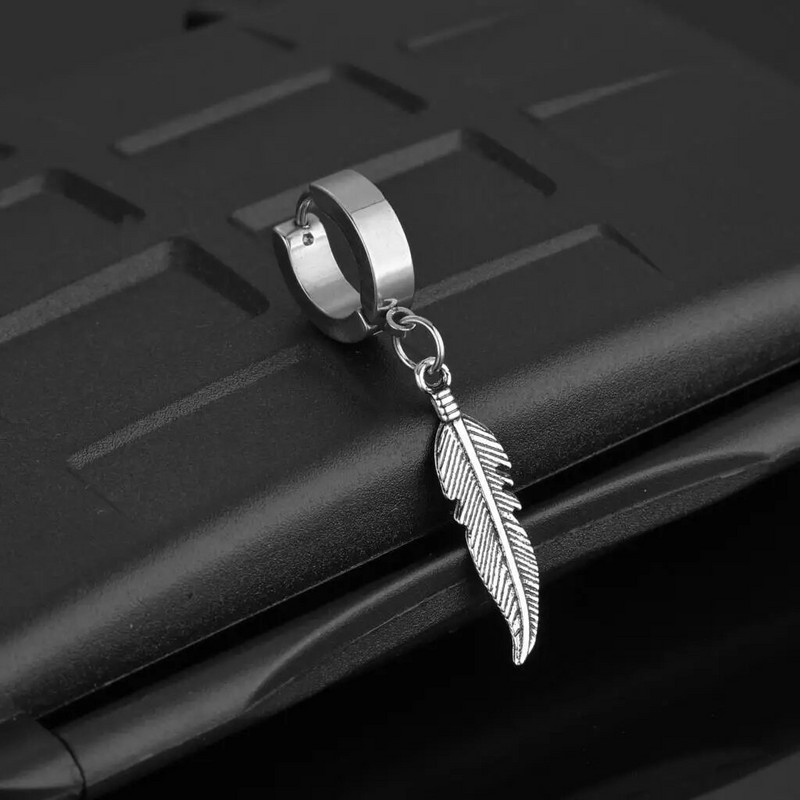 Madingi plunksnų auskarai Punk Rock stiliaus moterims Vyrams Aukštos kokybės nerūdijančio plieno lapeliai Hiphop ausų papuošalai