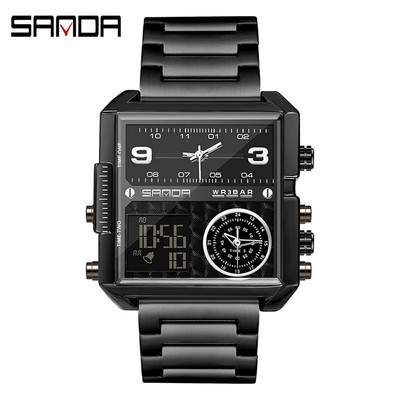 SANDA 2023 Wrist Watch For Personality Ανδρικό ρολόι Fashion Square Ηλεκτρονικό ρολόι Cool από ανοξείδωτο ατσάλι φωτεινό ρολόι