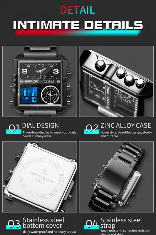 SANDA 2023 Wrist Watch For Personality Ανδρικό ρολόι Fashion Square Ηλεκτρονικό ρολόι Cool από ανοξείδωτο ατσάλι φωτεινό ρολόι