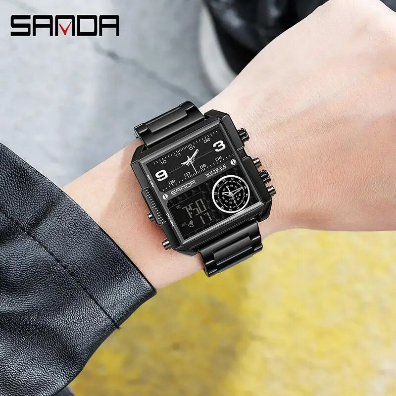 SANDA 2023 Wrist Watch For Personality Ανδρικό ρολόι Fashion Square Ηλεκτρονικό ρολόι Cool από ανοξείδωτο ατσάλι φωτεινό ρολόι
