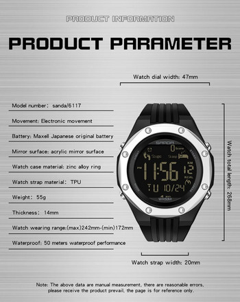 Νέο 2023 Step Calorimeter single Display Electronic Sanda 6117 Watch Simple Nightlight Αδιάβροχο αθλητικό ηλεκτρονικό ρολόι