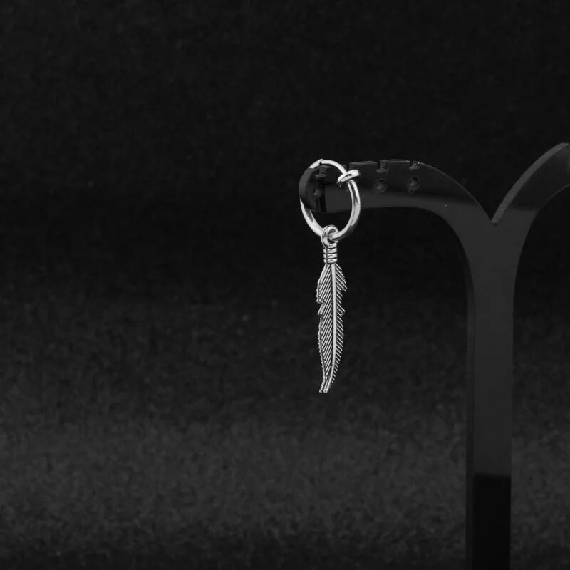 SOHOT Nove uniseks vintage naušnice s prstenom od perja i listova Metalni nehrđajući čelik Muški veleprodajni nakit Punk Hip Hop Bar Party Chic Poklon