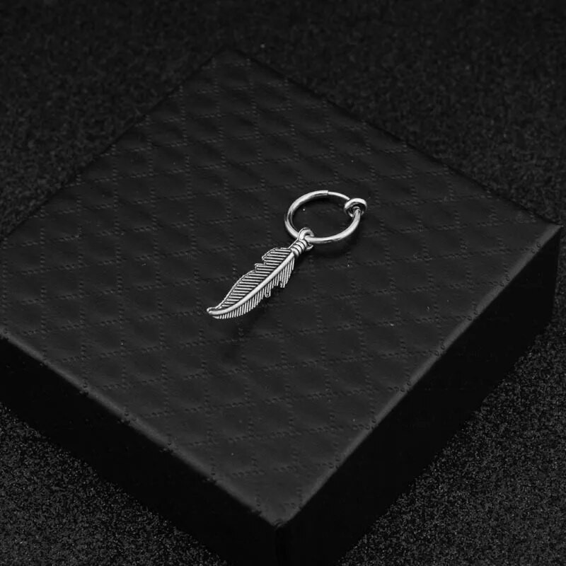 SOHOT Nove uniseks vintage naušnice s prstenom od perja i listova Metalni nehrđajući čelik Muški veleprodajni nakit Punk Hip Hop Bar Party Chic Poklon