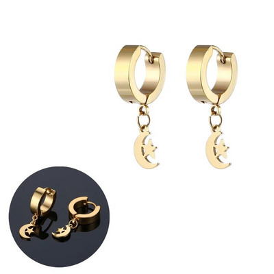 Σκουλαρίκια από ανοξείδωτο ατσάλι Small Moon Star για γυναίκες Ανδρικά κοσμήματα για τρυπήματα