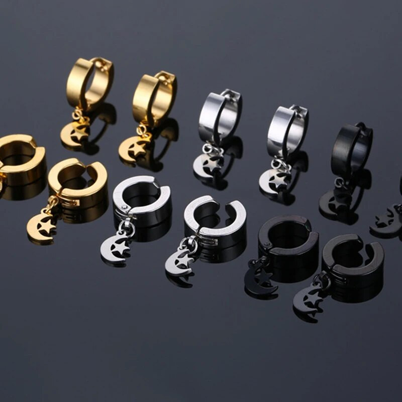 Σκουλαρίκια από ανοξείδωτο ατσάλι Small Moon Star για γυναίκες Ανδρικά κοσμήματα για τρυπήματα