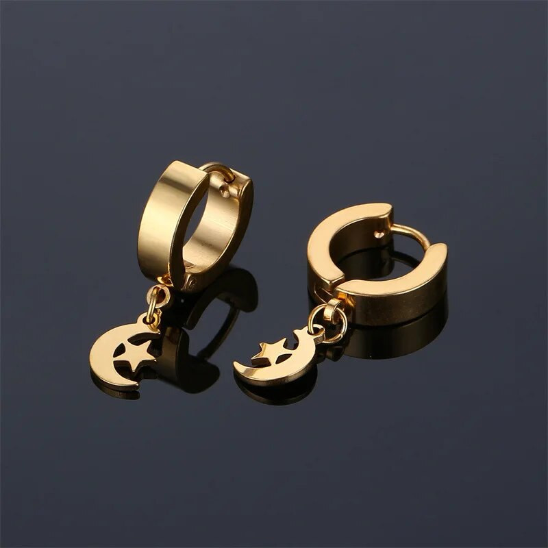 Σκουλαρίκια από ανοξείδωτο ατσάλι Small Moon Star για γυναίκες Ανδρικά κοσμήματα για τρυπήματα