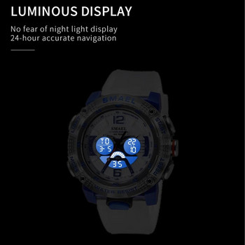 SMAEL Дигитален часовник с двойно време за мъже Военен спортен хронограф Кварцов ръчен часовник Бежова каишка с дата Електронен часовник Мъжки