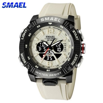SMAEL Dual Time digitalni sat za muškarce Vojni sportski kronograf kvarcni ručni sat bež remen s datumom elektronički sat muški