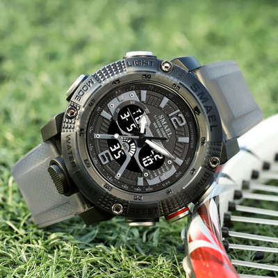 SMAEL kaheajaline digitaalne käekell meestele sõjaväespordi kronograaf kvartskäekell beež rihm kuupäeva elektroonilise kellaga meessoost