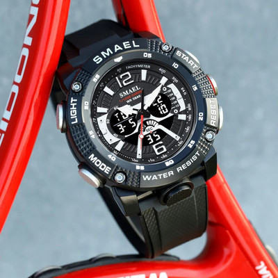 SMAEL kaheajaline digitaalne käekell meestele sõjaväespordi kronograaf kvartskäekell beež rihm kuupäeva elektroonilise kellaga meessoost