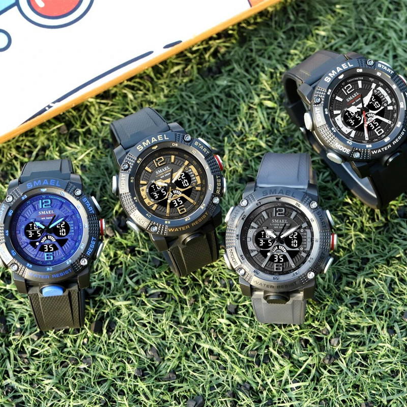 SMAEL kaheajaline digitaalne käekell meestele sõjaväespordi kronograaf kvartskäekell beež rihm kuupäeva elektroonilise kellaga meessoost