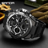 SANDA Digital Watch Men Military Army Sport Chronograph Quartz Wristwatch Γνήσιο 50m Αδιάβροχο Ανδρικό Ηλεκτρονικό Ρολόι Νέο 6008