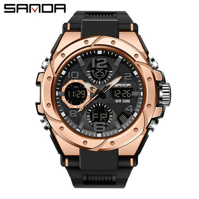 SANDA Digital Watch Men Military Army Sport Chronograph Quartz Wristwatch Γνήσιο 50m Αδιάβροχο Ανδρικό Ηλεκτρονικό Ρολόι Νέο 6008