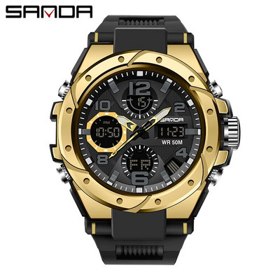 SANDA Digital Watch Men Military Army Sport Chronograph Quartz Wristwatch Γνήσιο 50m Αδιάβροχο Ανδρικό Ηλεκτρονικό Ρολόι Νέο 6008