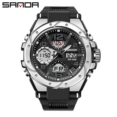 SANDA Digital Watch Men Military Army Sport Chronograph Quartz Wristwatch Γνήσιο 50m Αδιάβροχο Ανδρικό Ηλεκτρονικό Ρολόι Νέο 6008