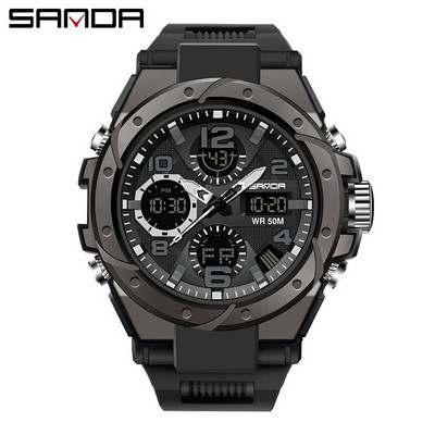 SANDA Digital Watch Men Military Army Sport Chronograph Quartz Wristwatch Γνήσιο 50m Αδιάβροχο Ανδρικό Ηλεκτρονικό Ρολόι Νέο 6008