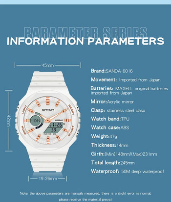 SANDA Дигитален часовник мъжки дамски спортен хронограф календар дата кварцов ръчен часовник 50 м водоустойчив мъжки женски електронен часовник 6016