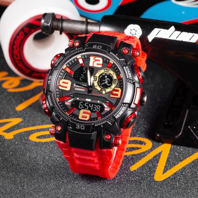 SMAEL sportinis laikrodis vyriškas kvarcinis elektroninis laikrodis, atsparus vandeniui 5 barų dvigubo laiko vyriškas karinis rankinis laikrodis smūgiams atsparus žadintuvas